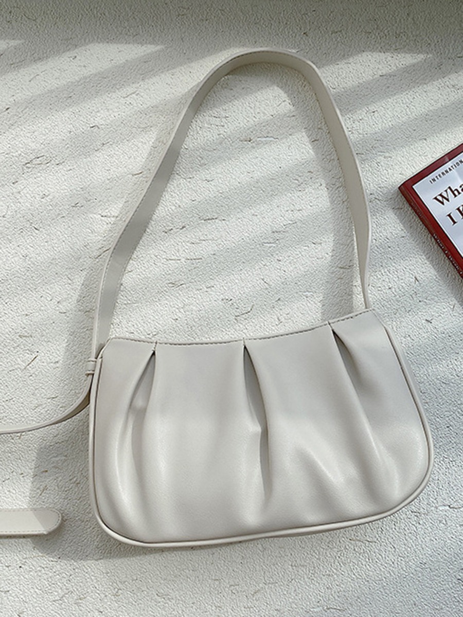 Women Pu Leather Ruched Baguette Bag