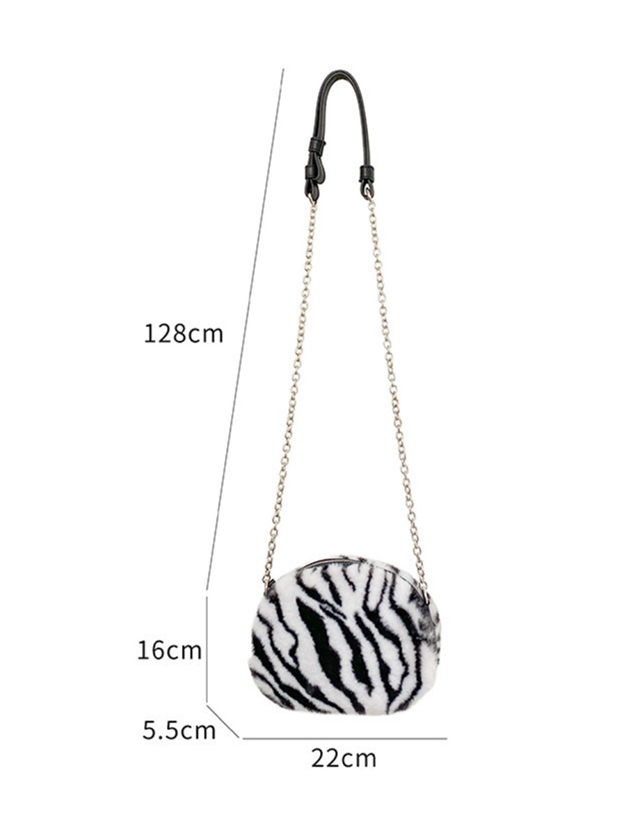 Zebra Stripe & Leopard Pattern Fluffy Crossbody Chain Saddle Bag