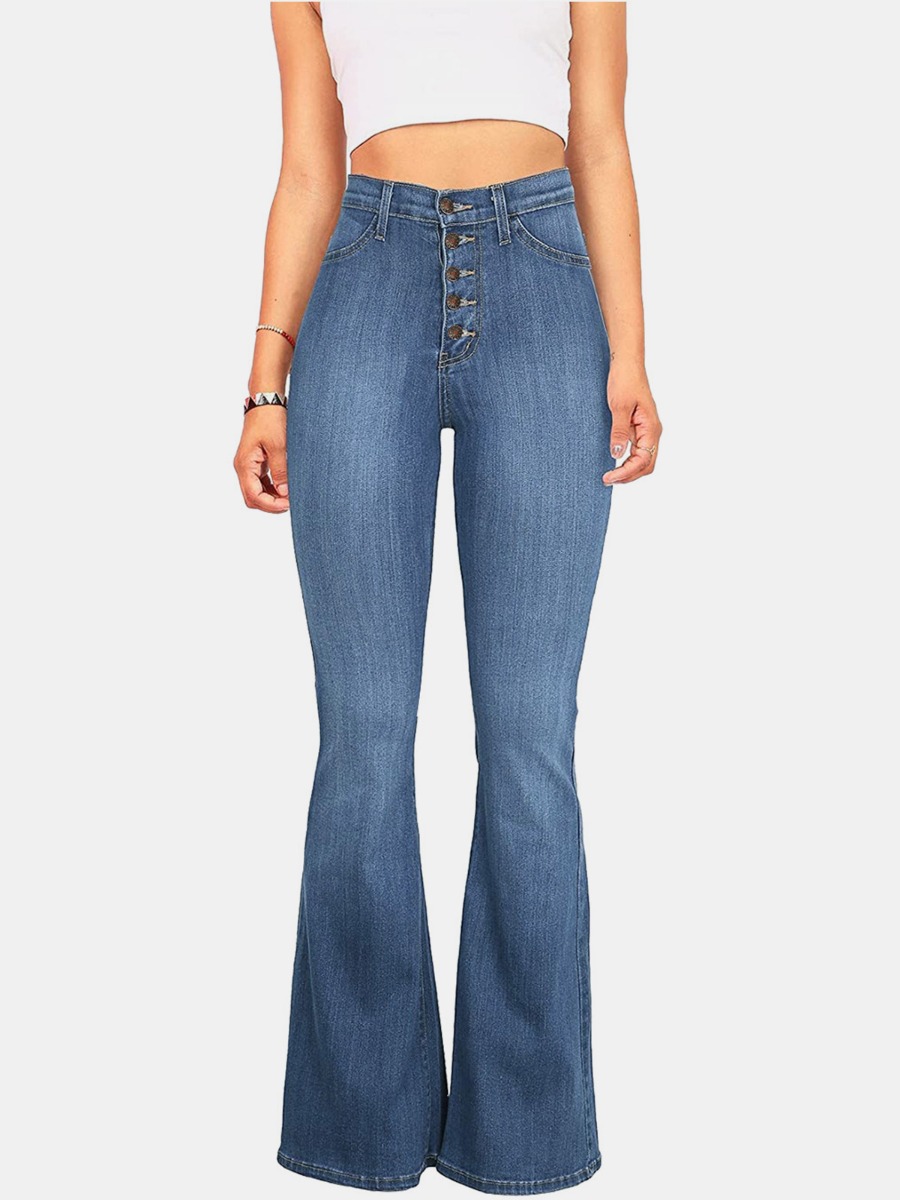High Waist Classic Buttoned Flared Jeans