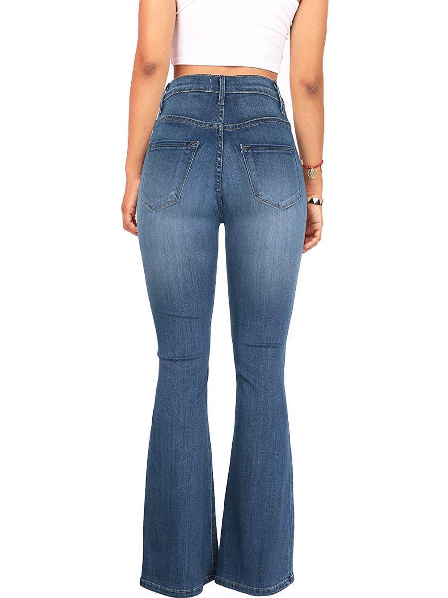 High Waist Classic Buttoned Flared Jeans