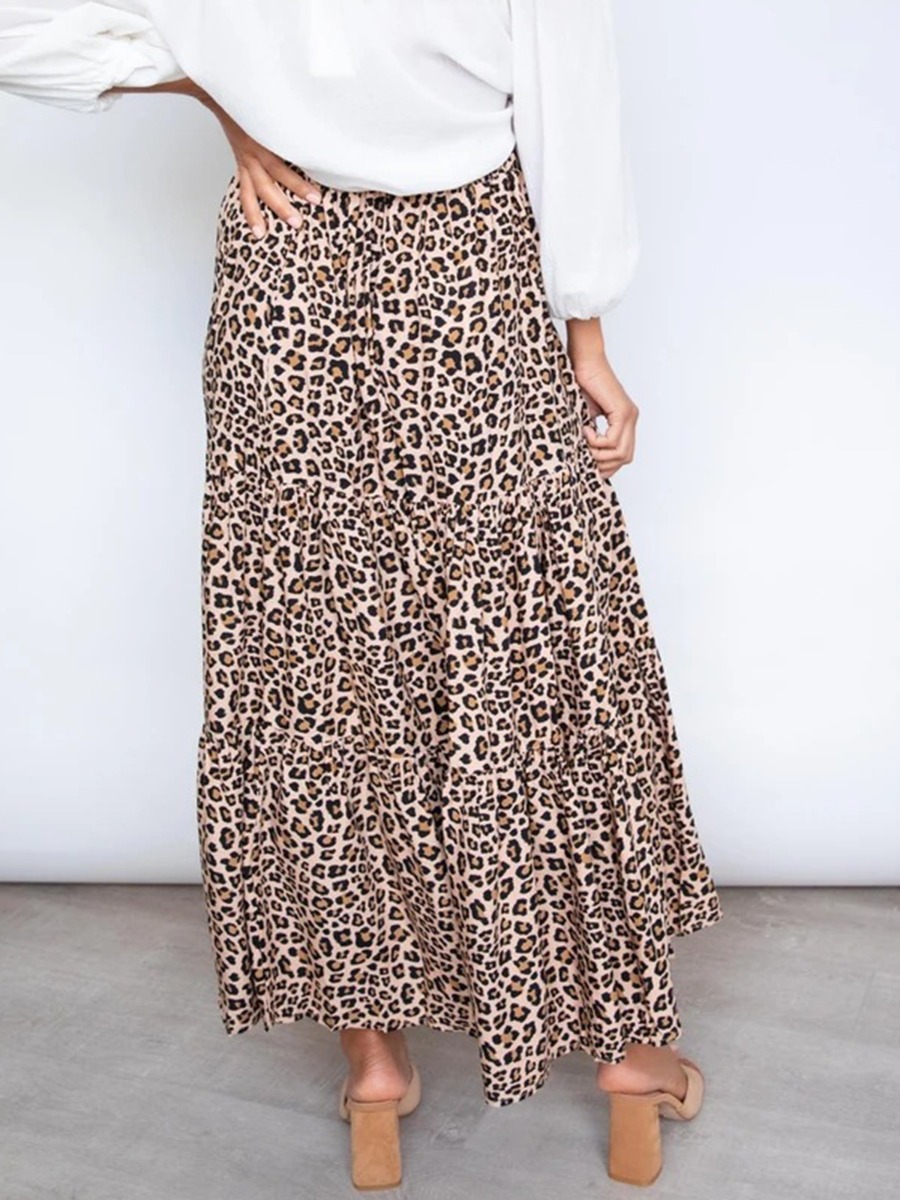 All-over Leopard Print Tiered Layered Pleated Skirt