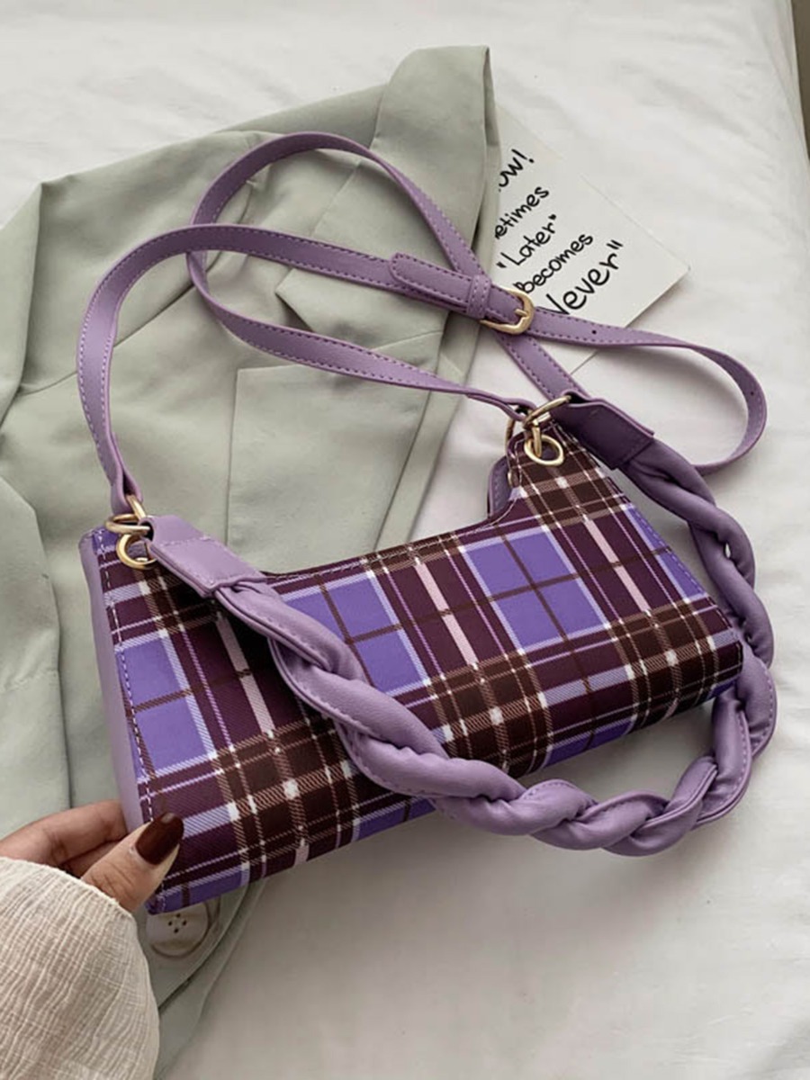 Braided Strap Checked Baguette Bag