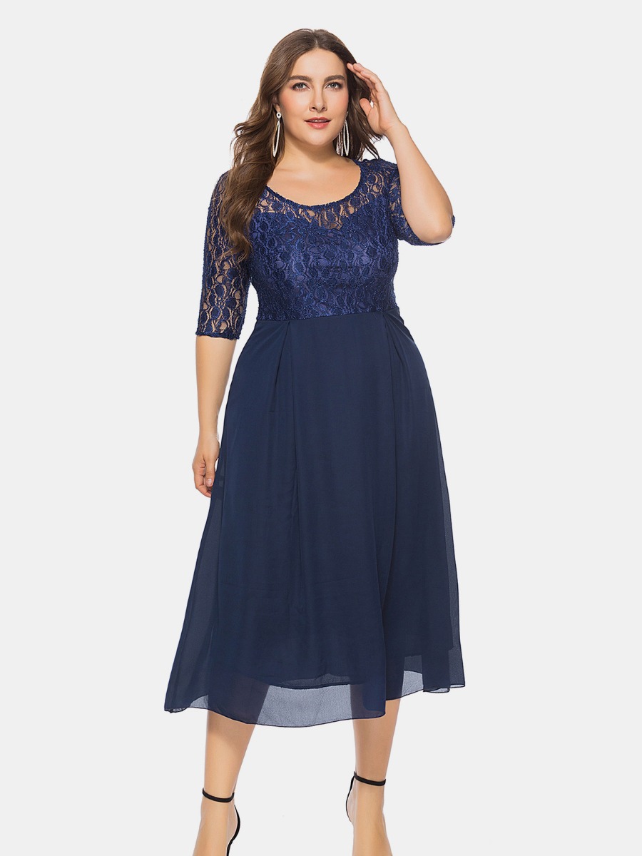 Plus Size Lace Stitching Prom Dress