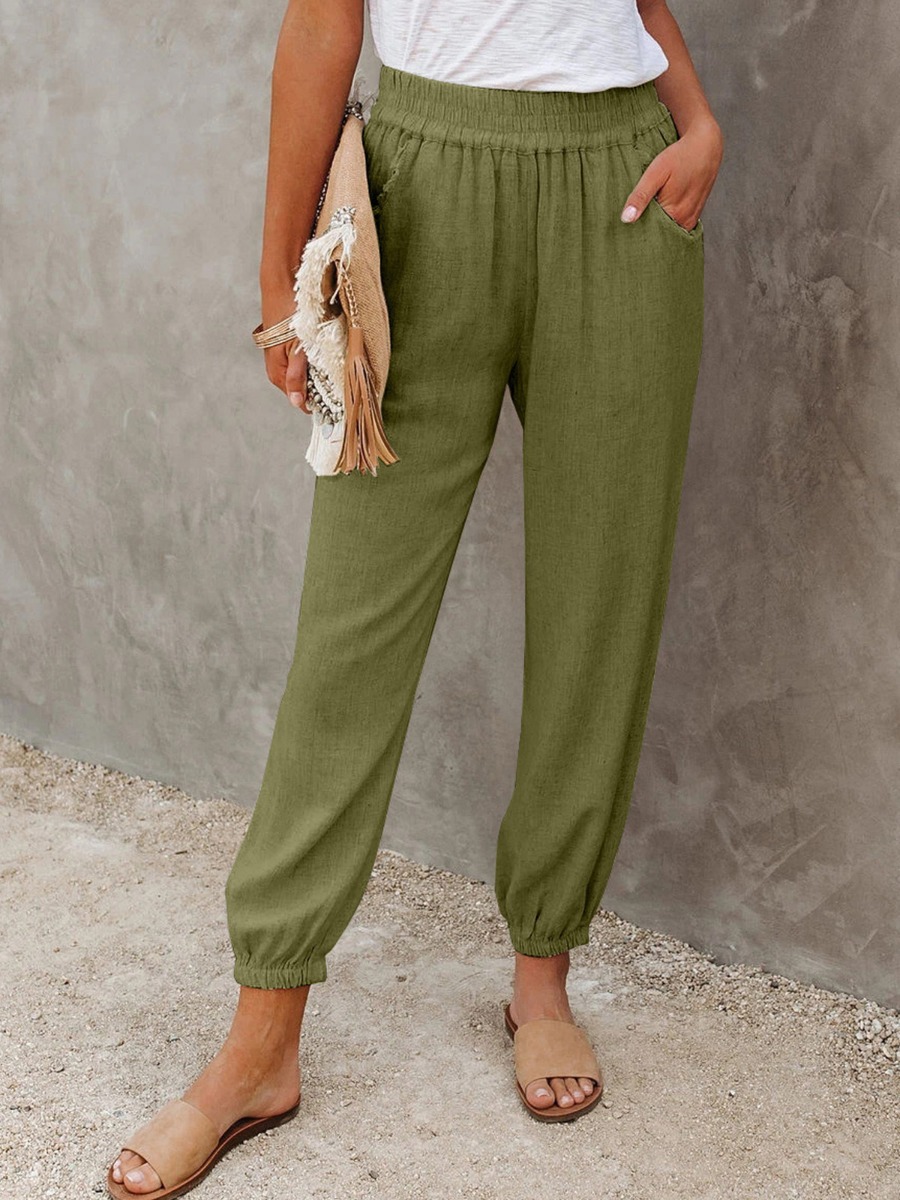 Women Cotton-linen Solid Pants