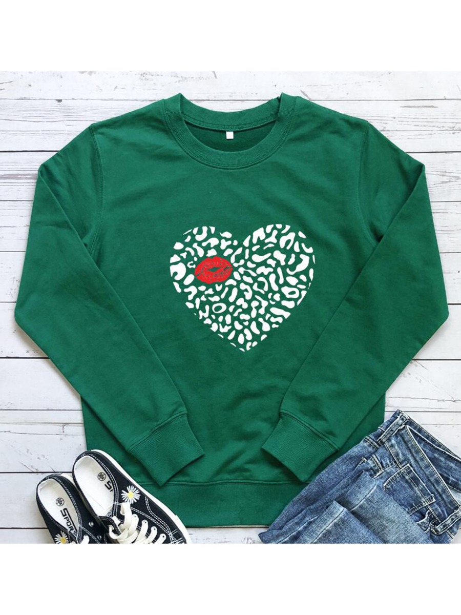 Red Lip Leopard Heart Print Sweatshirt