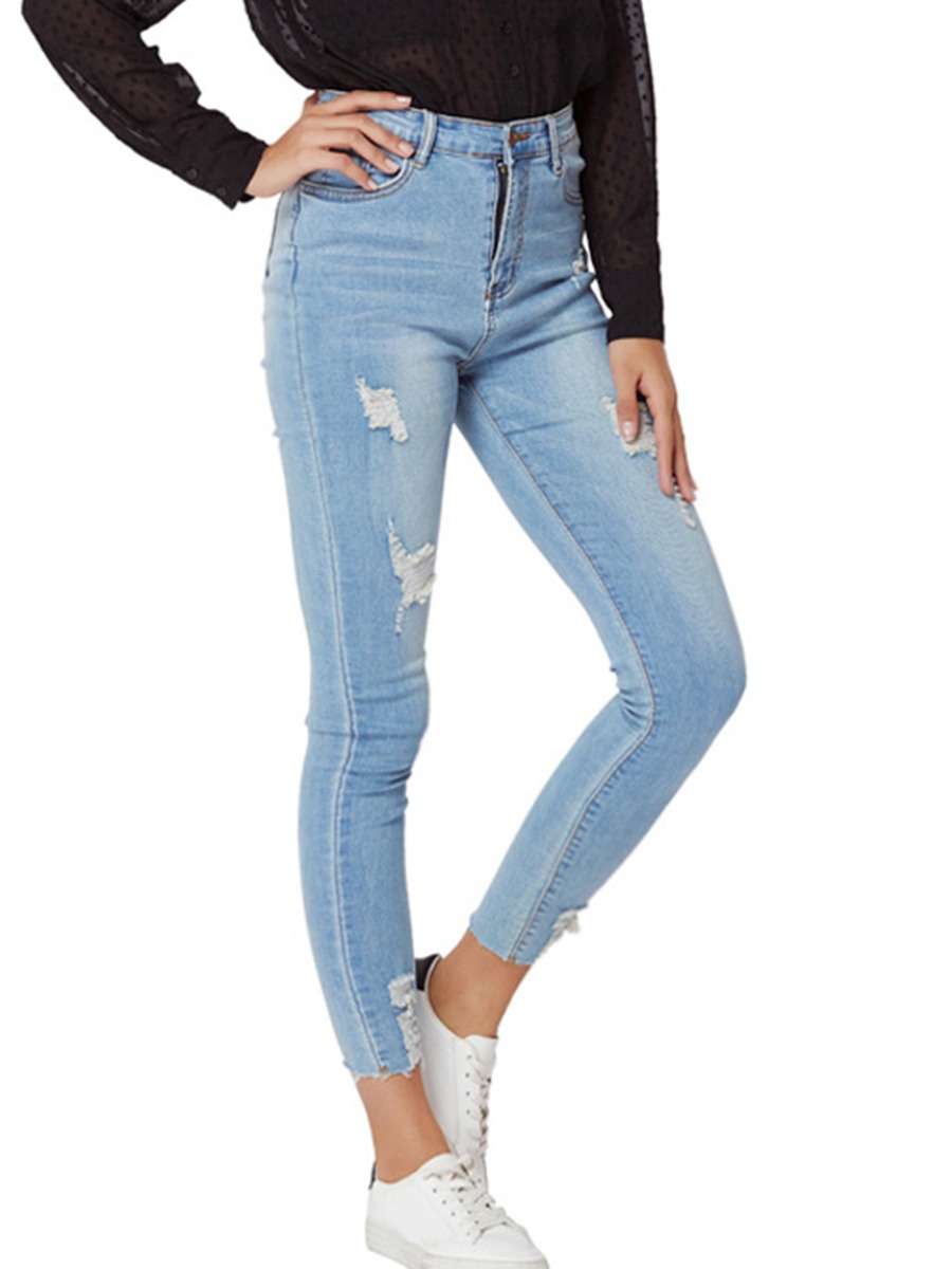 High Waist Ripped Fitted Cropped Jeans