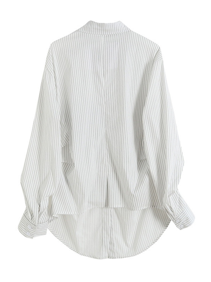 Ruched Sleeve Heart Embroidery Stripe Shirt