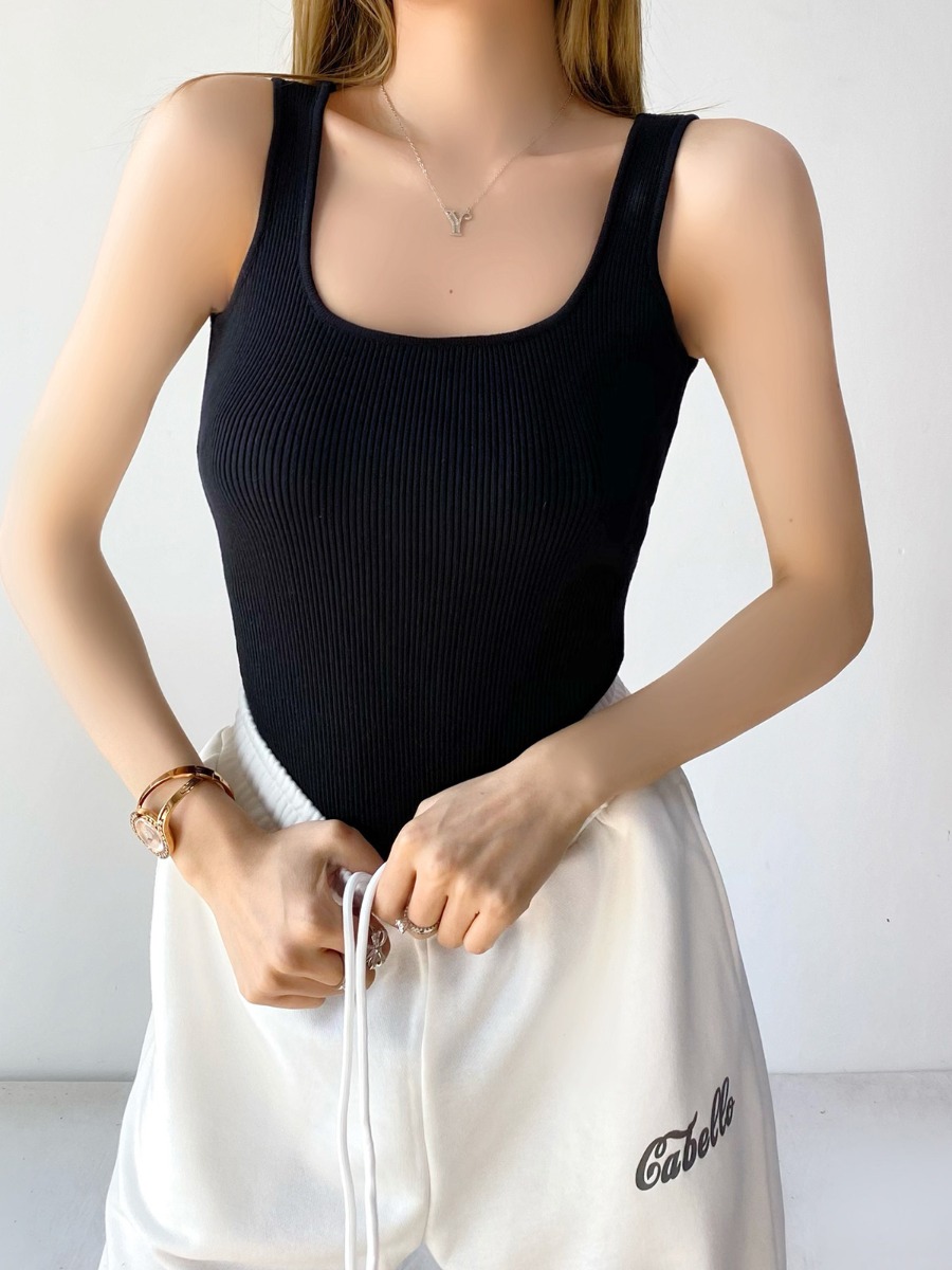Solid Rib-knit Fitted Tank Bodysuit