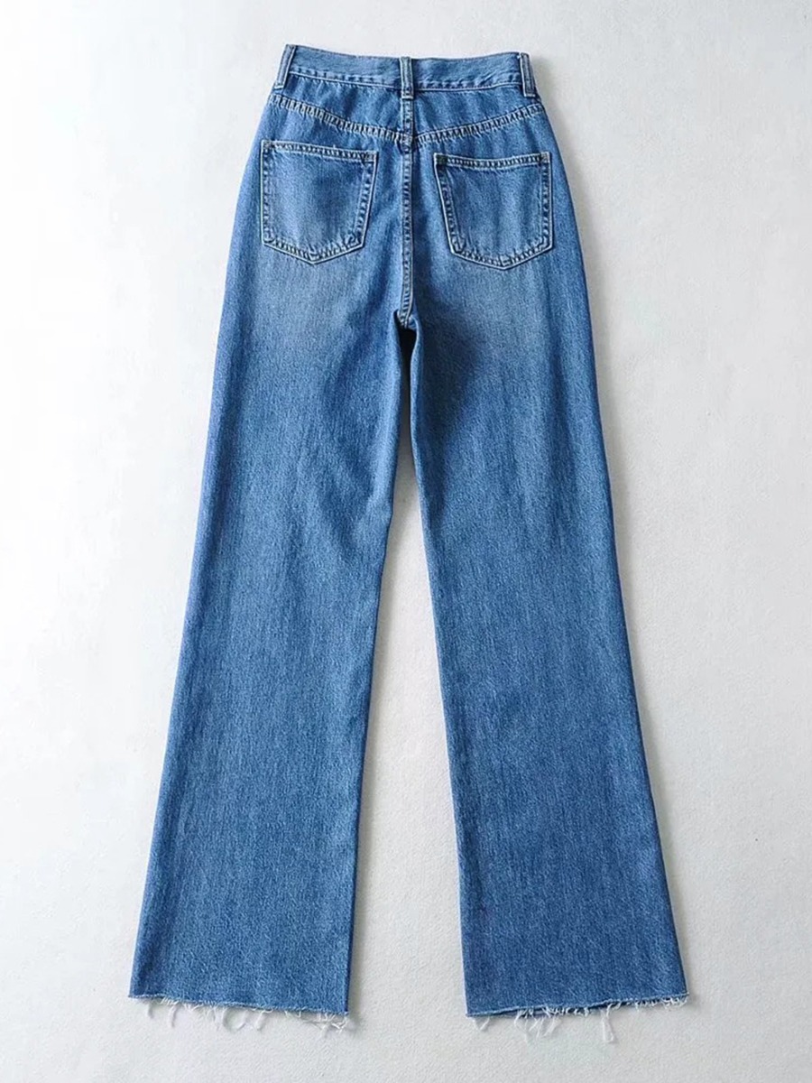 Raw Trim Ripped Wide-leg Jeans