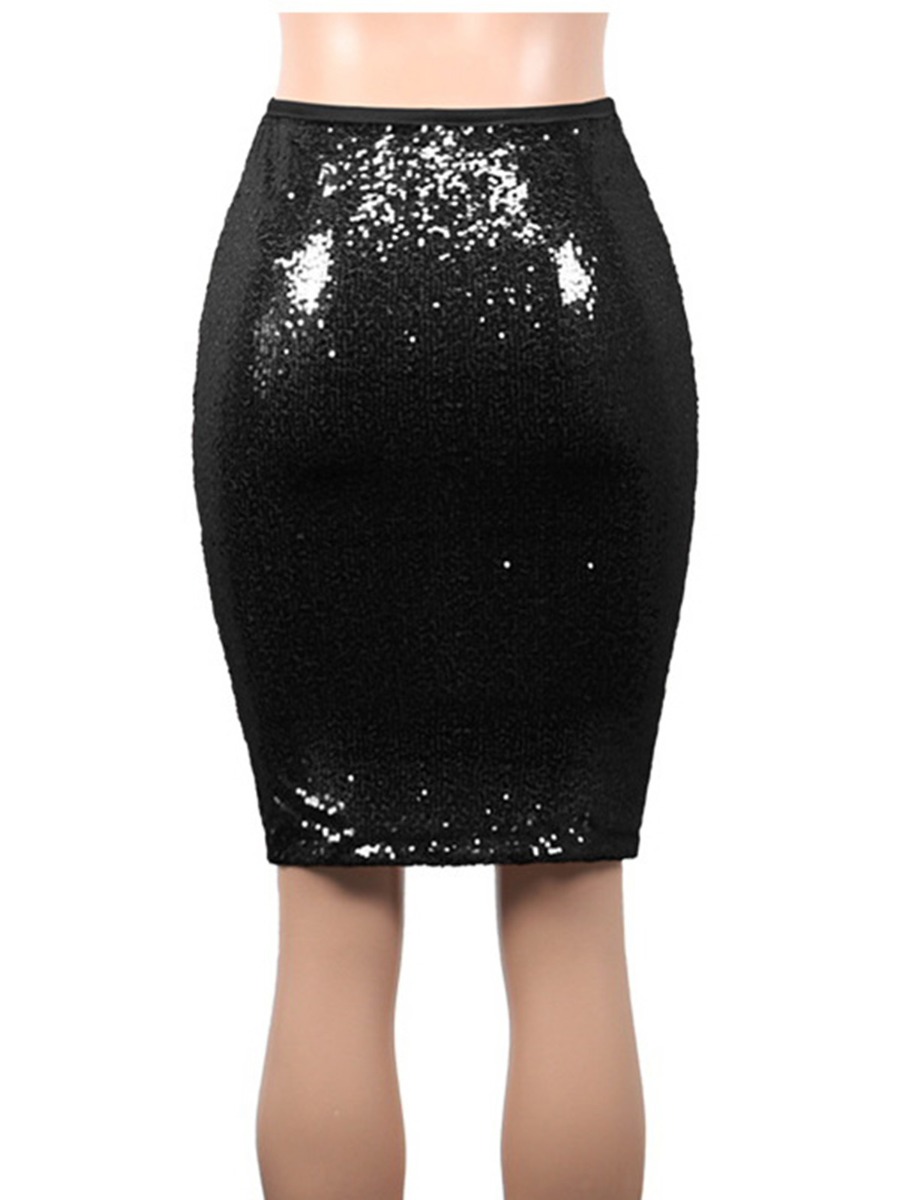 High Waisted Fitted Party Sequin Skirt