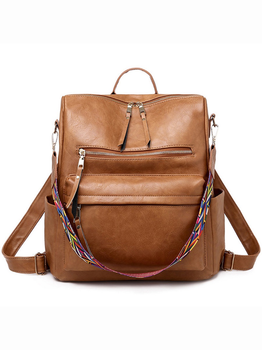 Women Ethnic Strap Trim Leather Backpack