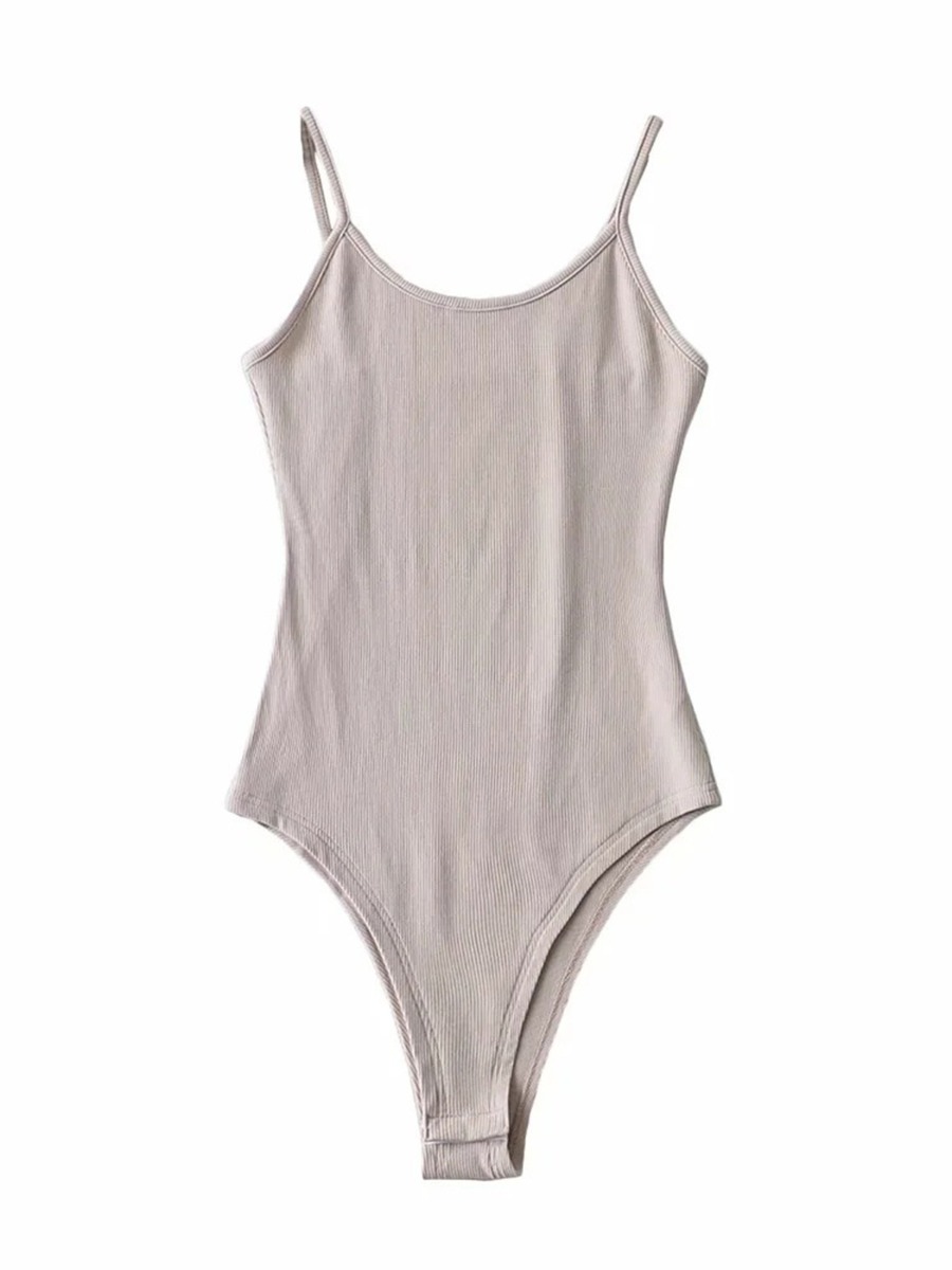 Pure Color Ribbed Sling Bodysuit