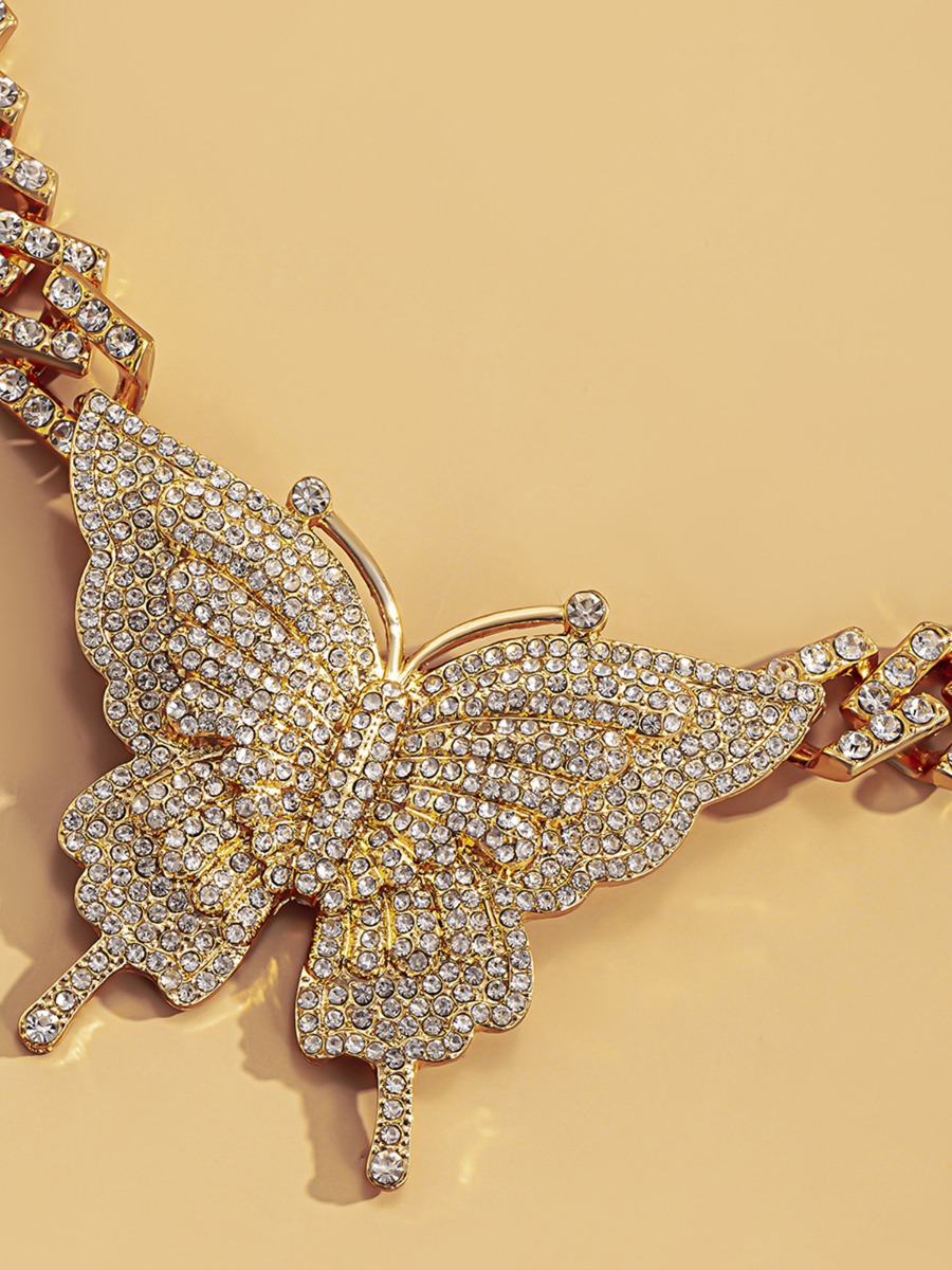Rhinestone Butterfly Pendant Chain Choker Necklace