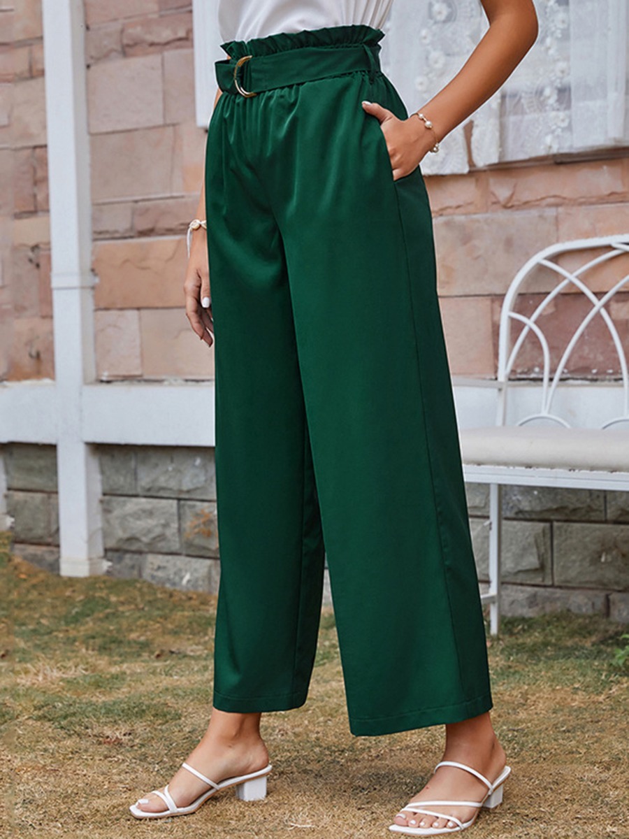 Ruffle Waist Green Trousers With Belt