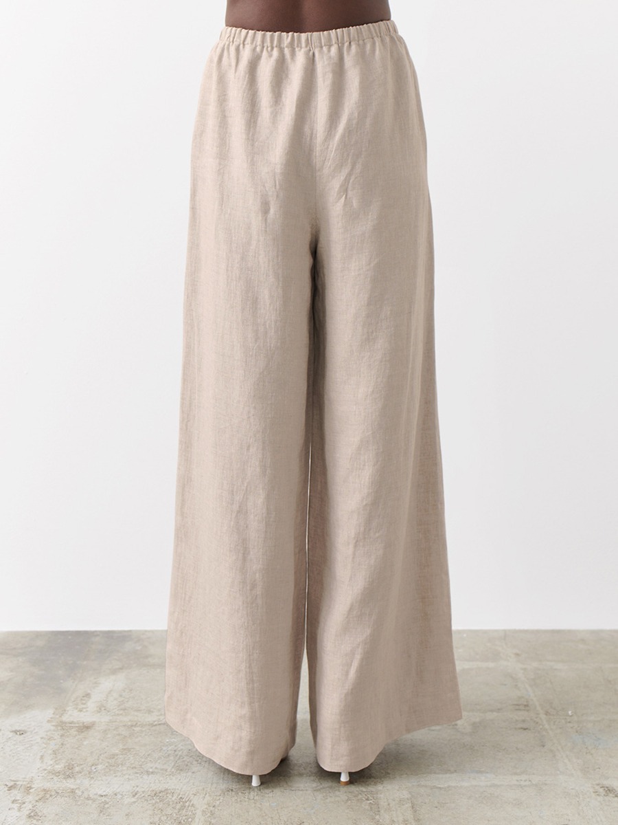 Elastic waist Linen Wide-leg Trousers