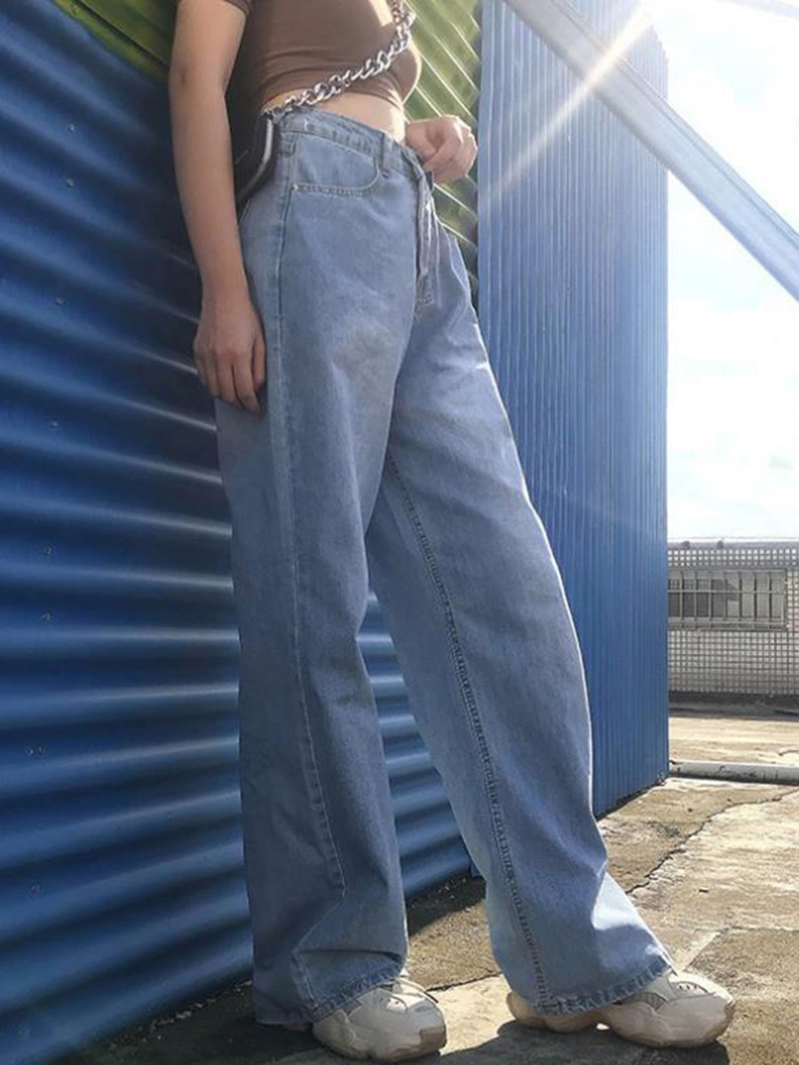 High Waist Wide Leg Blue Jeans