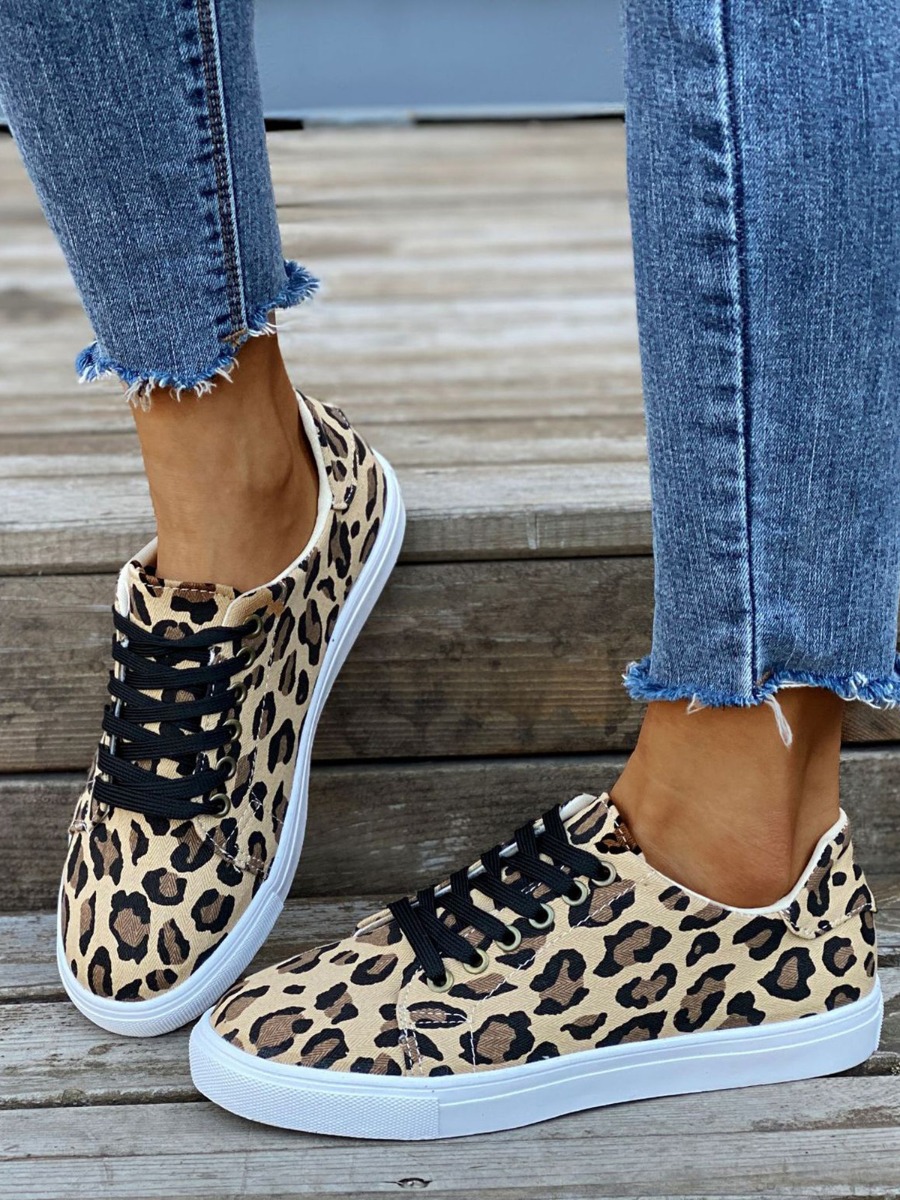 Leopard Print Canvas Loafers Shoes With Laces