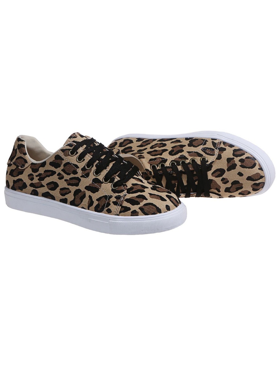 Leopard Print Canvas Loafers Shoes With Laces