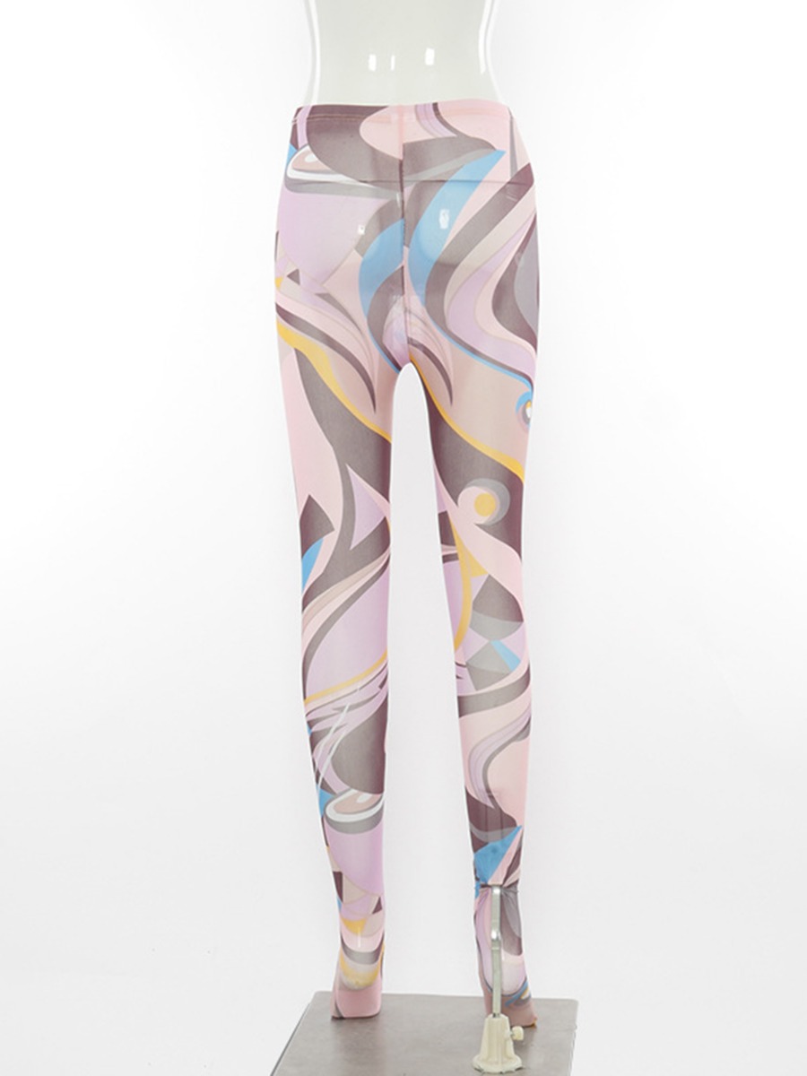 See through Yoga Pants Colorful Geometry Printed Mesh Leggings