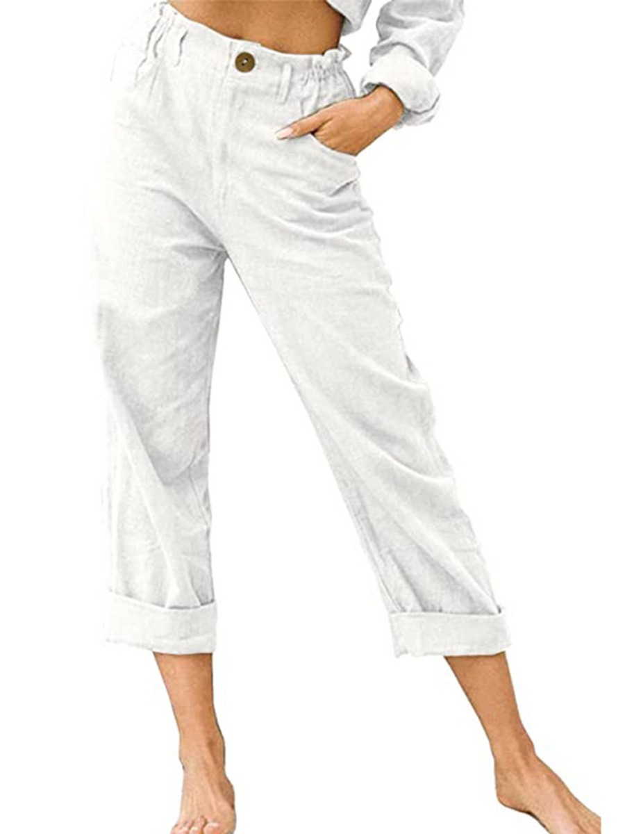 Linen Pants Solid Basic Retro Loose Homewear Trousers with Pockets ...