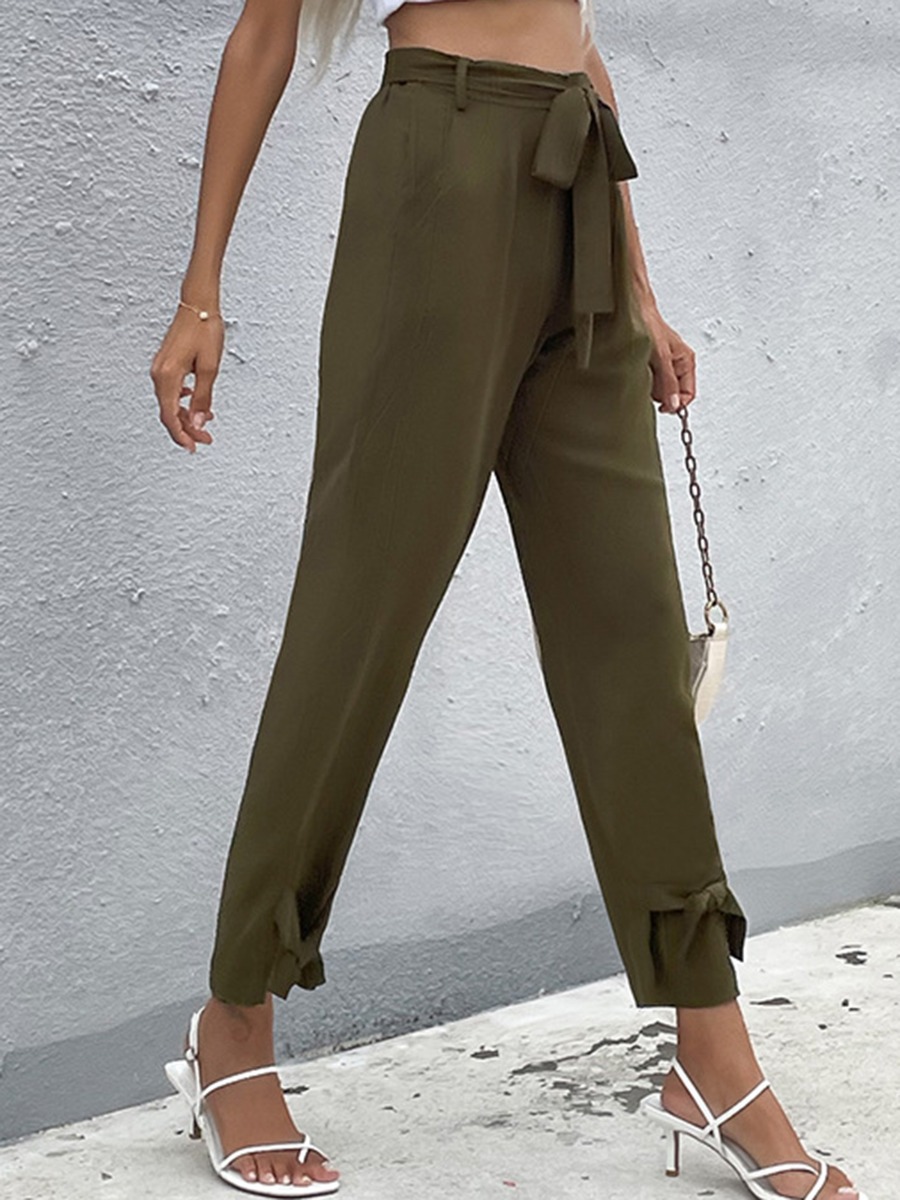 Solid Strappy Leg Opening Pants With Belt 210722978