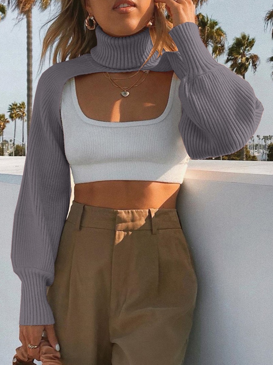 Cut Out Sweater Long Sleeve Pullover Tops Crop 210730700
