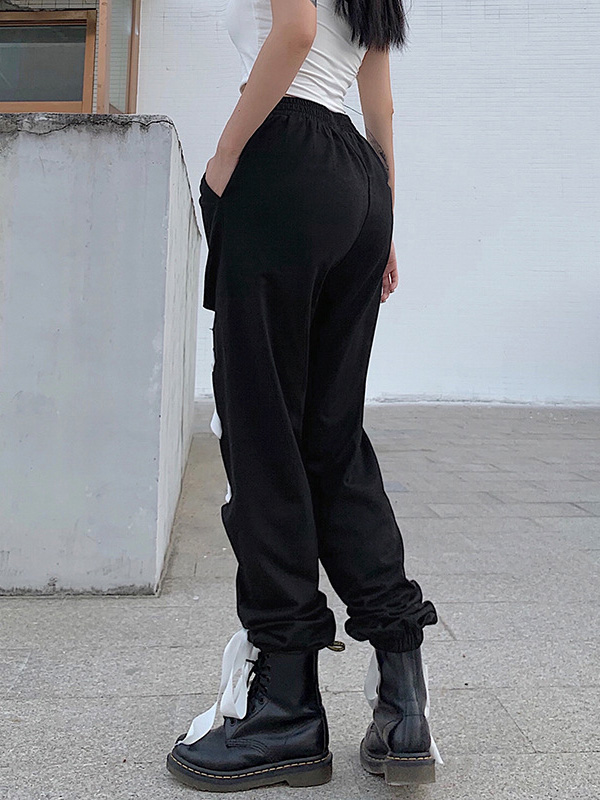 Street Style Lace-up Cutout Pants