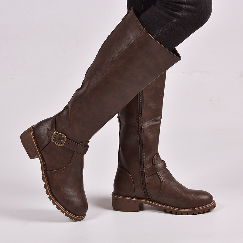 Vintage Women Flat Knight Leather Boots