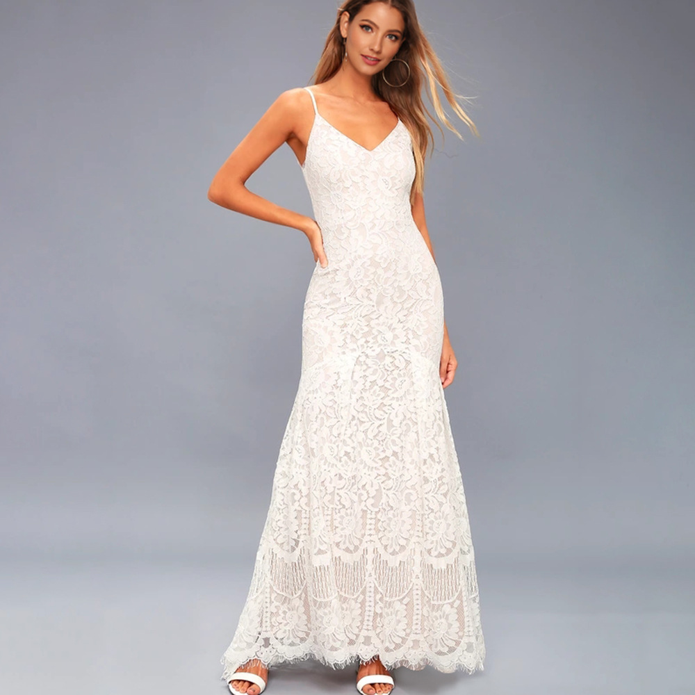 Trendy White Sling Slim Fishtail Lace Wedding Dress Wholesale Dresses ...