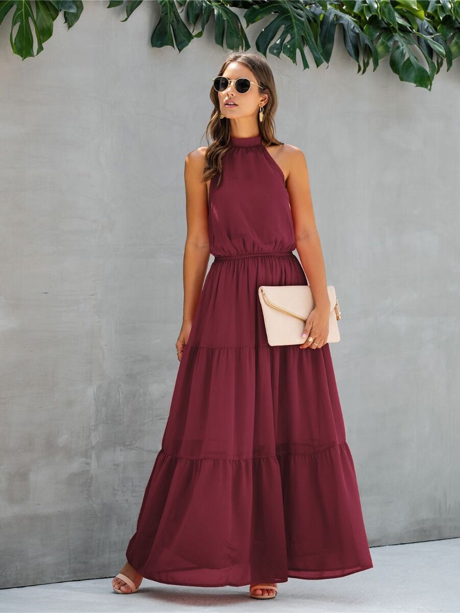 shestar wholesale Solid Color Sleeveless Patchwork Halter Dress