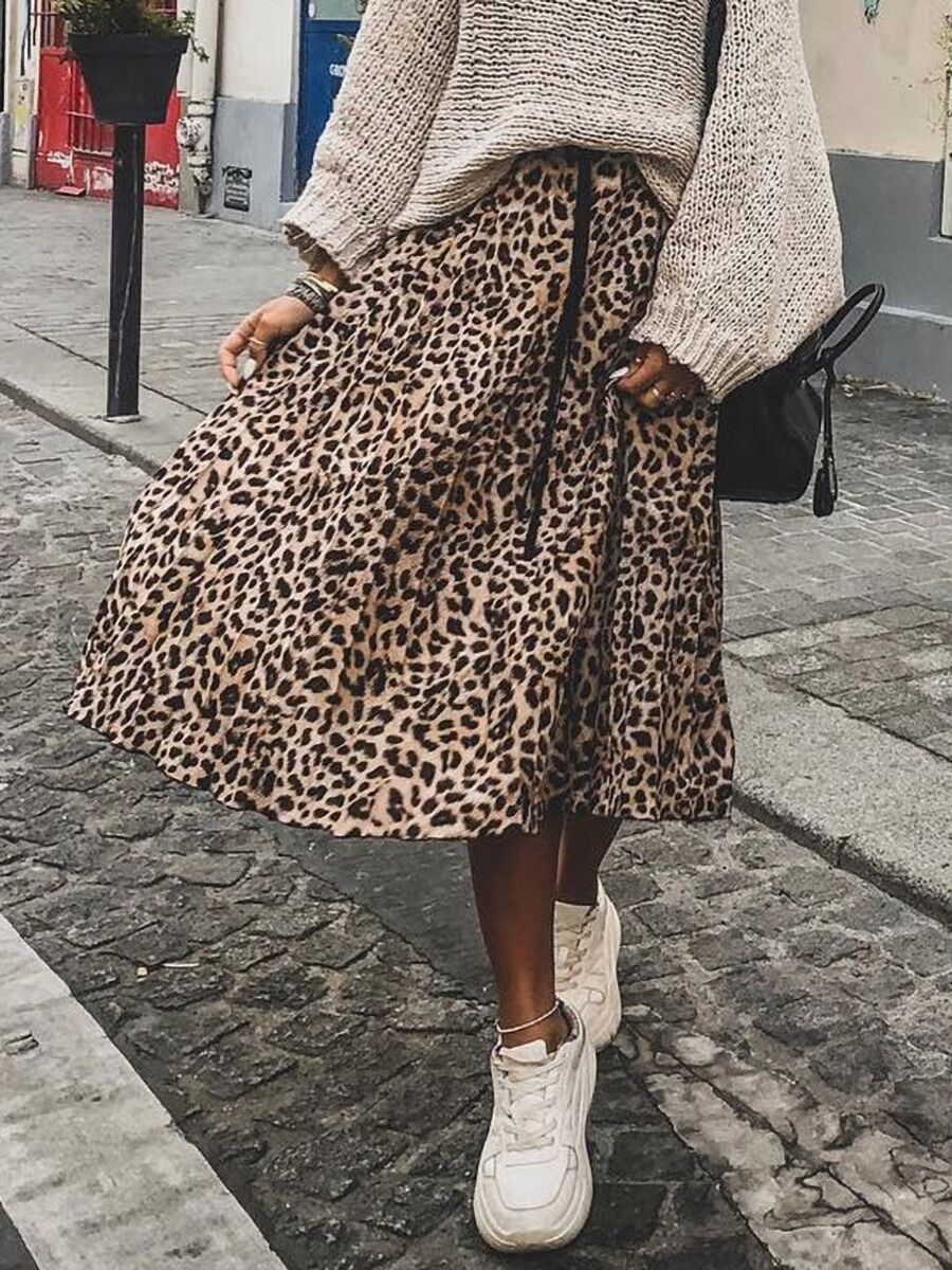 shestar wholesale stylish women leopard pleated skirt