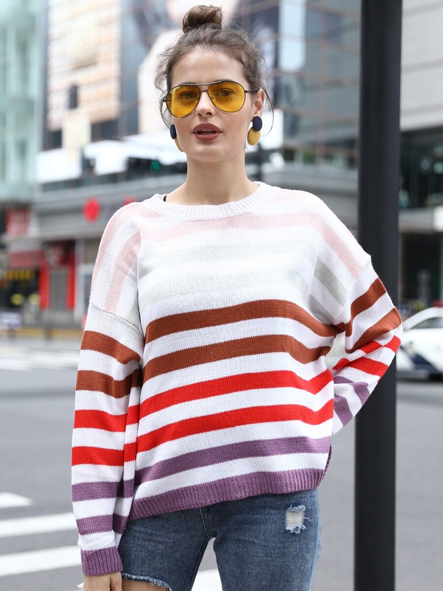 shestar wholesale Colorblock Striped Knit Sweater