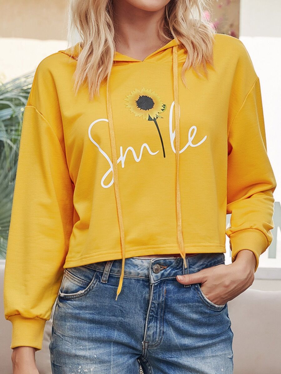 shestar wholesale Smile Sunflower Print Long Sleeve Women Hoodies