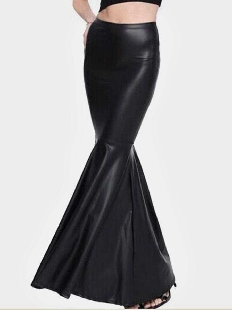 shestar wholesale Women Leather Black Mermaid Skirt