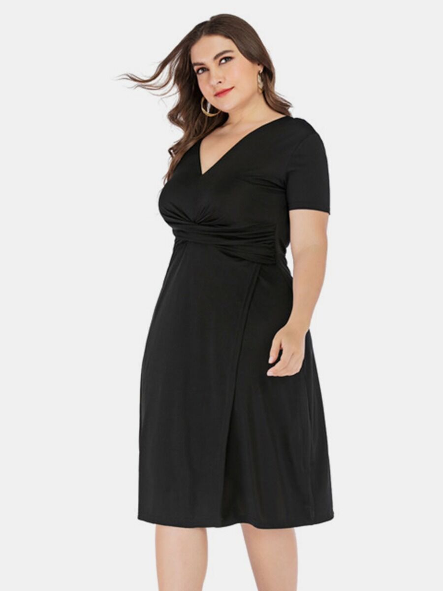 shestar wholesale Plus Size V-neck Twisted Split Dress
