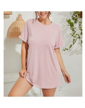 Solid Color Short Sleeve Round Neck Women'S Curve Tunics Tops Casual T Shirt Wholesale Plus Size Clothing ST55566