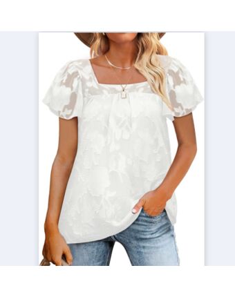 Square Collar Lace Perspective Short-Sleeved All-Match Top Wholesale Women'S Top