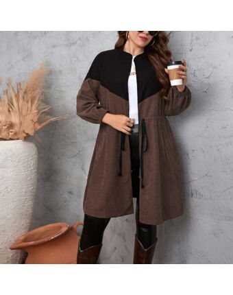 Contrasting Color Commuting Simple Wind Strap Mid-Length Coat Wholesale Plus Size Women Clothing SOUV463739