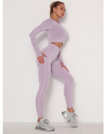 2-piece Contrast Crop Top Match Leggings Workout Set Cheap Wholesale Womens Clothing