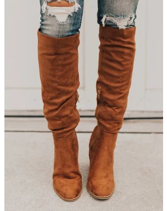 Pointed Side Zipper Suede Chelsea Knee Boots