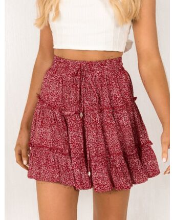 Clearance Sale Layered Ruffle Tie-up Ditsy Floral Pleated Skirt (No Return or Exchange)