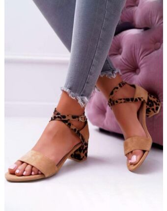 Crisscross Leopard Strap Heeled Sandals
