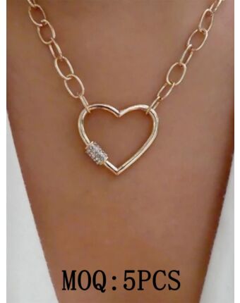 Rhinestone Trimmed Heart Pendant Chain Necklace