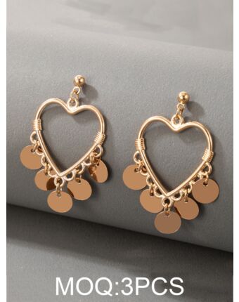 Korean Hollow Love Heart Circle Fringe Earrings