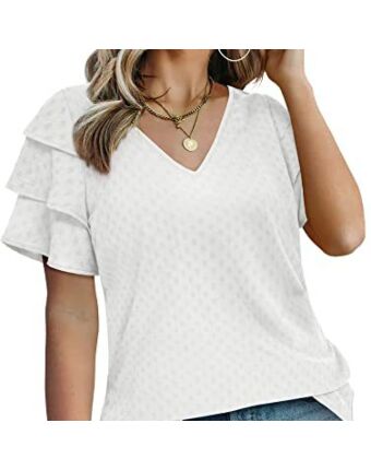 V-Neck Ruffled Short-Sleeved Casual Chiffon Shirt Wholesale Women'S Top N4623052500048