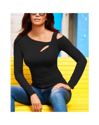 Slanted Shoulders Sexy Openwork Long-Sleeved T-Shirt Wholesale Womens Tops STN539130