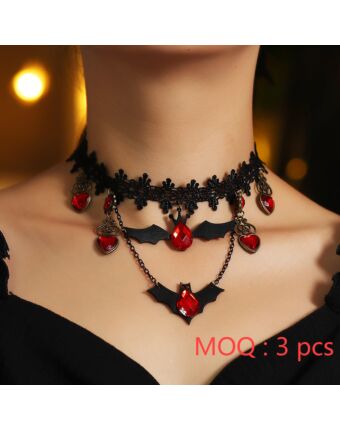 Halloween Lace Bat Necklace Wholesale Accessories SJEN562196