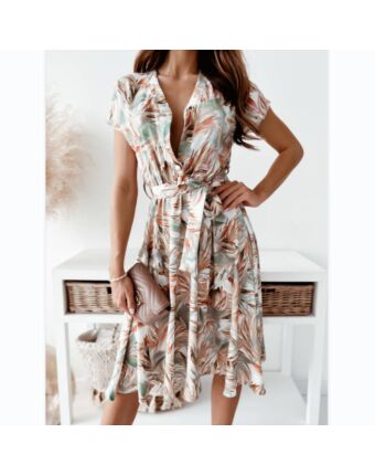 Fashion Print V-Neck Short Sleeve Swing Dress Wholesale Dresses SDN535769