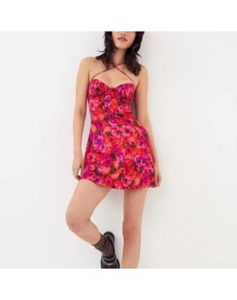 Printed Sleeveless Halter Neck Backless Sexy Floral Dress Wholesale Dresses SDN539924