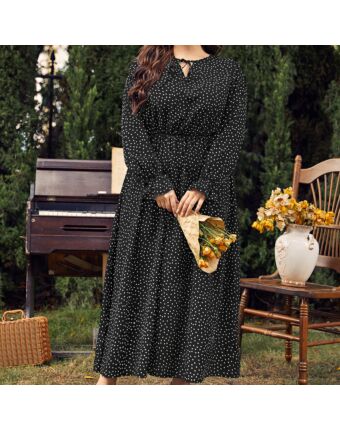Chiffon Polka Dot Curvy Dress Long Sleeve High Waist Dresses Wholesale Plus Size Clothing SDN560289
